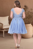 Harper A-line Scoop Short/Mini Tulle Homecoming Dress With Beading Appliques Lace STIP0020547