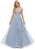 Alyvia A-line V-Neck Floor-Length Tulle Prom Dresses STIP0020869