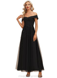 Natasha A-line Off the Shoulder Ankle-Length Chiffon Tulle Evening Dress With Beading Sequins STIP0020920