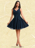 Madeleine A-line V-Neck Short Chiffon Homecoming Dress With Pleated STIP0025644