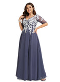 Aria A-line V-Neck Floor-Length Chiffon Lace Evening Dress STIP0020852