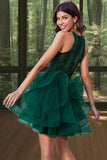 Arabella Ball-Gown/Princess Scoop Short/Mini Lace Tulle Homecoming Dress With Sequins STIP0020537