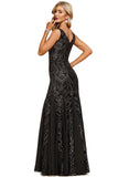 Aria Trumpet/Mermaid V-Neck Floor-Length Chiffon Sequin Evening Dress STIP0020862