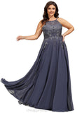 Kennedy A-line Scoop Floor-Length Chiffon Lace Evening Dress With Sequins STIP0020895