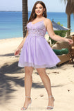 Georgia A-line V-Neck Short/Mini Lace Tulle Homecoming Dress With Beading STIP0020501