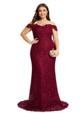 Shyann Trumpet/Mermaid Off the Shoulder Sweep Train Lace Evening Dress STIP0020819