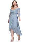 Faith A-line Off the Shoulder Asymmetrical Chiffon Lace Cocktail Dress With Sequins STIP0020832