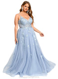 Alyvia A-line V-Neck Floor-Length Tulle Prom Dresses STIP0020869