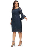 Harmony Sheath/Column Off the Shoulder Knee-Length Lace Evening Dress With Sequins STIP0020956