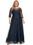 Leah A-line Scoop Illusion Floor-Length Lace Tulle Evening Dress With Sequins STIP0020983