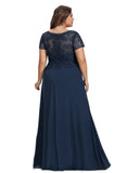 Roberta A-line Scoop Illusion Floor-Length Chiffon Lace Evening Dress With Sequins STIP0020857