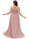 Reese A-line V-Neck Floor-Length Chiffon Evening Dress With Pleated STIP0020943