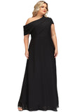 Alia A-line Asymmetrical Floor-Length Chiffon Evening Dress With Pleated STIP0020774