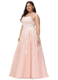 Jan Ball-Gown/Princess Square Floor-Length Lace Tulle Prom Dresses With Sequins STIP0020929