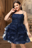 Nancy Ball-Gown/Princess Scoop Short/Mini Lace Tulle Homecoming Dress With Sequins STIP0020510