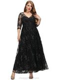 Fernanda A-line V-Neck Ankle-Length Lace Sequin Cocktail Dress STIP0020829