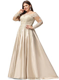 Izabelle Ball-Gown/Princess Off the Shoulder Sweep Train Lace Satin Prom Dresses With Sequins STIP0020890