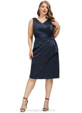 Aracely Sheath/Column V-Neck Knee-Length Satin Cocktail Dress With Beading Ruffle Sequins STIP0020892