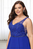 Brylee A-line V-Neck Short/Mini Chiffon Lace Homecoming Dress With Beading STIP0020563