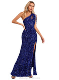 Kristen Sheath/Column One Shoulder Floor-Length Sequin Prom Dresses With Sequins STIP0020828