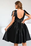 Sonia A-line Square Knee-Length Satin Homecoming Dress With Bow STIP0020556