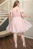 Charlize A-line Square Short/Mini Chiffon Satin Homecoming Dress With Beading Bow Ruffle STIP0020597