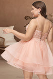 Essence A-line V-Neck Short/Mini Lace Tulle Homecoming Dress STIP0020524