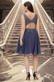 Ginny A-line V-Neck Short/Mini Chiffon Lace Homecoming Dress With Beading STIP0020536