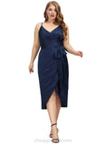 Akira Sheath/Column V-Neck Asymmetrical Silky Satin Cocktail Dress With Pleated STIP0020973