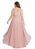 Deja A-line Off the Shoulder Asymmetrical Chiffon Lace Evening Dress With Pleated STIP0020873