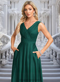 Iyana A-line V-Neck Floor-Length Satin Prom Dresses STIP0025877