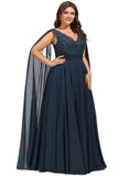 Kristina A-line V-Neck Floor-Length Chiffon Lace Evening Dress With Sequins STIP0020990