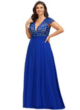 Genesis A-line V-Neck Floor-Length Chiffon Lace Evening Dress STIP0020891