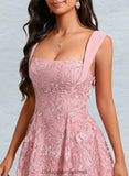 Kiersten A-line Square Mini Lace Homecoming Dress With Bow Sequins STIP0025647