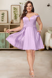 Jaliyah A-line Off the Shoulder Short/Mini Satin Homecoming Dress With Bow STIP0020568