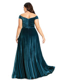 Paola A-line Off the Shoulder Floor-Length Velvet Evening Dress With Pleated STIP0020913