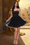 Addison A-line Square Short/Mini Satin Tulle Homecoming Dress STIP0020491