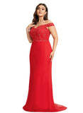 Fatima Trumpet/Mermaid Off the Shoulder Sweep Train Chiffon Lace Evening Dress With Beading Sequins STIP0020928