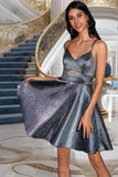 Claire A-line V-Neck Short/Mini Satin Homecoming Dress STIP0020492