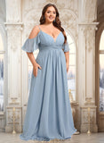 Sanaa A-line Cold Shoulder Floor-Length Chiffon Bridesmaid Dress With Ruffle STIP0025797