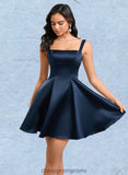 Kaylen A-line Straight Short Satin Homecoming Dress With Bow STIP0025639