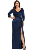 Sarahi Sheath/Column V-Neck Floor-Length Velvet Evening Dress With Pleated STIP0020911