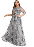 Hailee A-line Boat Neck Illusion Floor-Length Lace Evening Dress STIP0020802