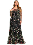 Jaden Sheath/Column Boat Neck Illusion Floor-Length Lace Evening Dress STIP0020796