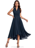 Jill A-line One Shoulder V-Neck Asymmetrical Chiffon Cocktail Dress STIP0020773