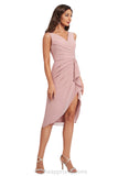 Liberty Sheath/Column V-Neck Asymmetrical Chiffon Cocktail Dress With Pleated Ruffle STIP0020882