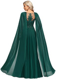 Audrey A-line Scoop Illusion Floor-Length Chiffon Lace Evening Dress With Sequins STIP0020831