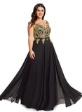 Shiloh A-line V-Neck Floor-Length Chiffon Lace Evening Dress STIP0020959