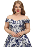 Aubrey A-line Off the Shoulder Asymmetrical Satin Cocktail Dress With Flower STIP0020879