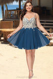 Piper A-line V-Neck Short/Mini Chiffon Lace Homecoming Dress With Beading STIP0020572